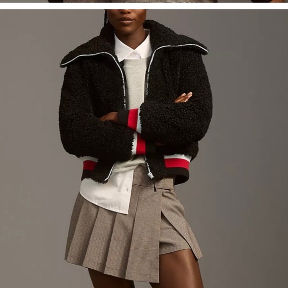 Anthropologie Maeve Sherpa Letterman Bomber Jacket - Picture 3 of 5